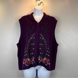Vintage Bechamel Sweater Vest Womens XL Purple Floral Embroidered Zip Up Grandma